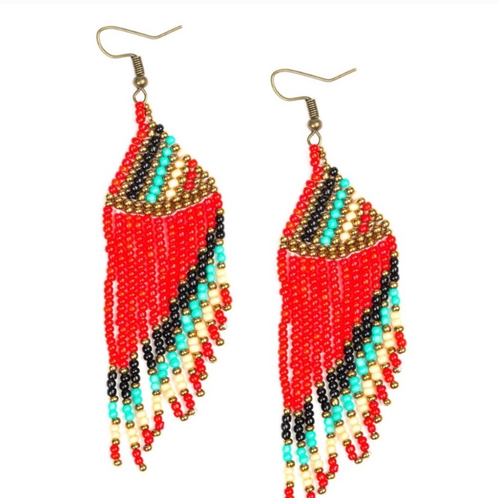 Red Seed Bead Earrings